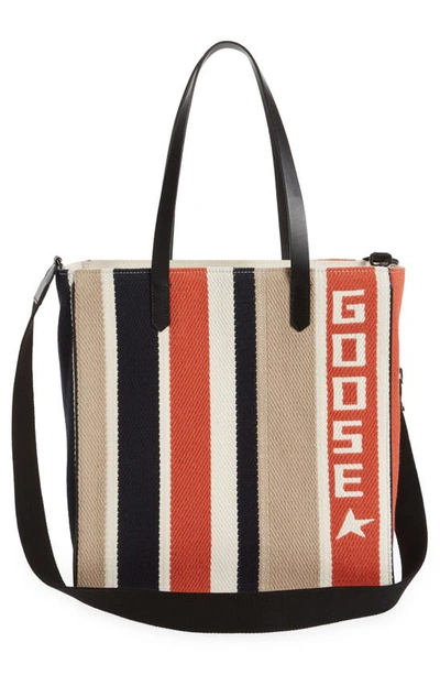 Shop Golden Goose California North/south Canvas Tote In Navy/ Brick/ Beige/ White