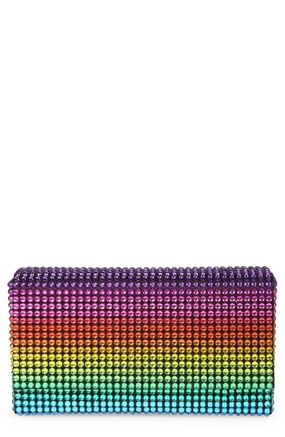 Shop Amina Muaddi Superamini Paloma Rainbow Box Clutch In Black Satin Rainbow Crystal