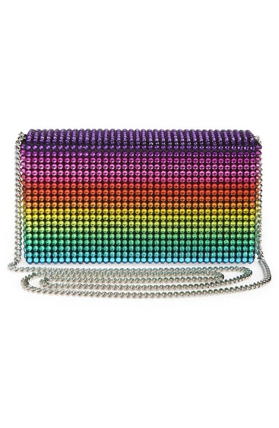 Shop Amina Muaddi Superamini Paloma Rainbow Box Clutch In Black Satin Rainbow Crystal