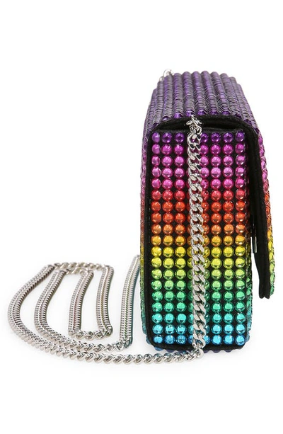 Shop Amina Muaddi Superamini Paloma Rainbow Box Clutch In Black Satin Rainbow Crystal