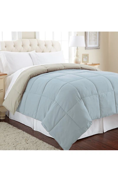 Shop Modern Threads Down Alternative Reversible Comforter In Oatmeal/dusty Blue