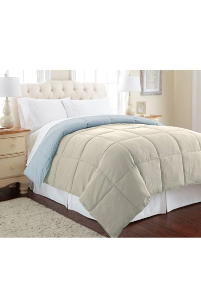 Shop Modern Threads Down Alternative Reversible Comforter In Oatmeal/dusty Blue