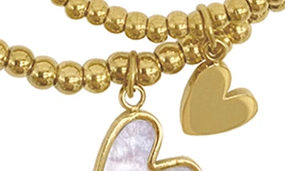 Adornia Tarnish Resistant 14k Gold Plated Set Of Heart Ball Bracelets With Mother-of-pearl In Yellow