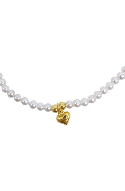 Adornia 14k Plated 2mm Pearl Seed & Heart Bracelet In White