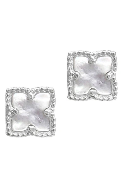 Shop Adornia Flower Mother Of Pearl Stud Earrings In White Sil