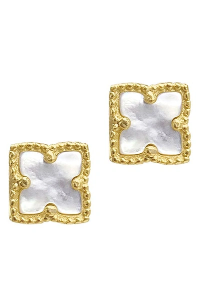Shop Adornia Flower Mother Of Pearl Stud Earrings In White