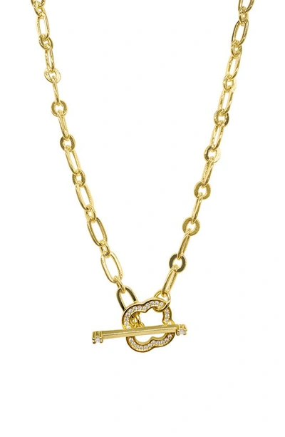 Adornia Crystal Clover Paperclip Chain Necklace In Yellow