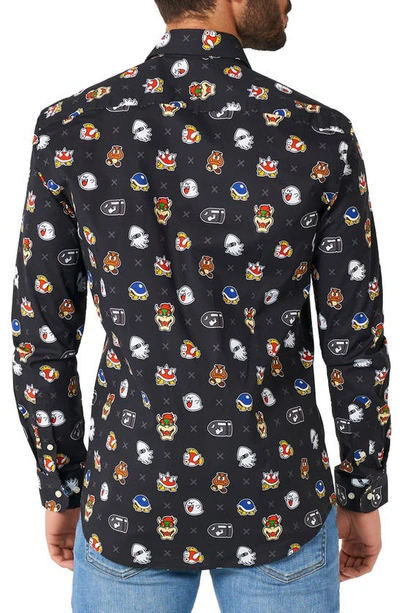 Shop Opposuits Super Mario Bad Guys Trim Fit Button-up Shirt In Black