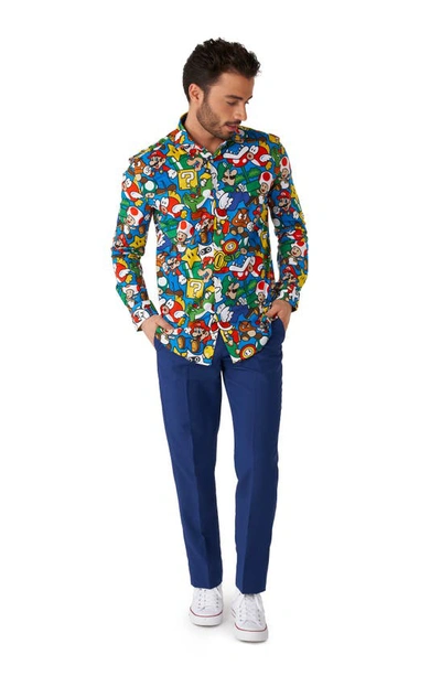Shop Opposuits Super Mario Button-up Shirt In Blue