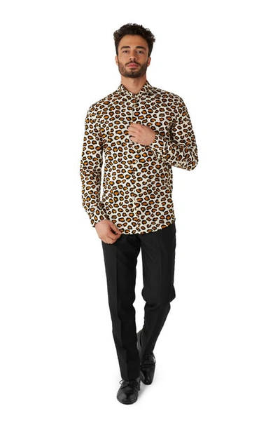 Shop Opposuits The Jag Trim Fit Button-up Shirt In Beige