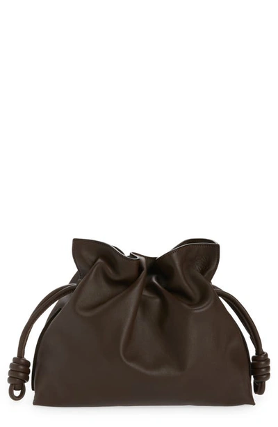 Shop Loewe Flamenco Leather Clutch In Chocolate 3606
