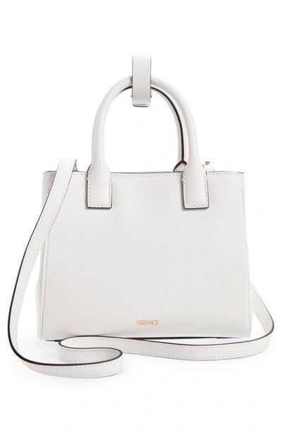 Shop Versace Small La Medusa Chain Veau Leather Tote In Optical White- Gold