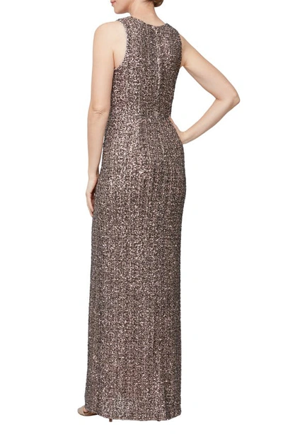 Shop Alex & Eve Sequin Knot Front Gown In Mocha