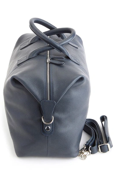 Royce New York Medium Leather Duffle Bag In Navy Blue