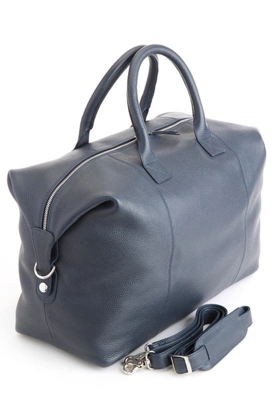 Royce New York Medium Leather Duffle Bag In Navy Blue