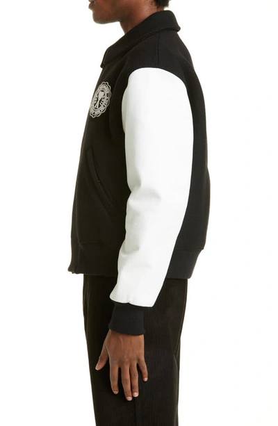Shop Ami Alexandre Mattiussi Ami De Coeur Teddy Wool & Leather Varsity Jacket In Black/ 001