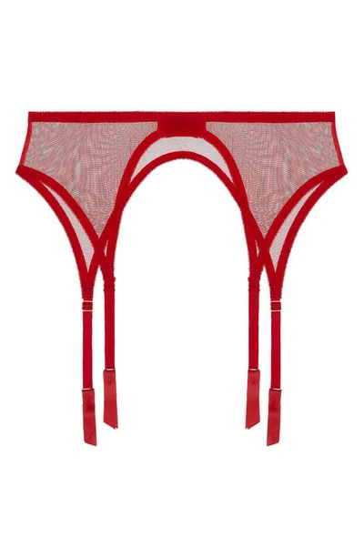 Shop Journelle Odette Classic Mesh Garter Belt In Scarlet