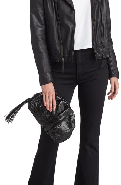 Shop Rebecca Minkoff Ruched Faux Leather Clutch In Black/ Black