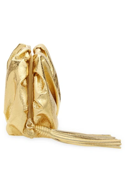 Shop Rebecca Minkoff Ruched Faux Leather Clutch In Solid Gold