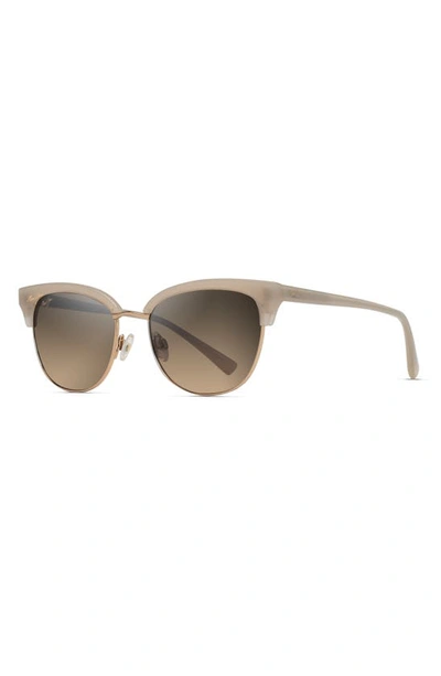 Maui Jim Lokelani 55mm Polarized Cat Eye Sunglasses In Milky Almond With Gold