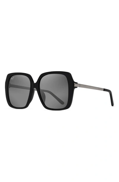 Maui Jim Poolside 55mm Polarized Square Sunglasses In Black Gloss