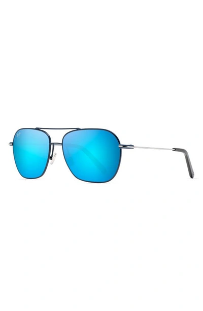 Shop Maui Jim Mano 57mm Polarized Aviator Sunglasses In Dark Navy With Silver