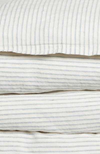 Shop Pom Pom At Home Connor Stripe Linen & Cotton Duvet Cover In Ivory/ Denim