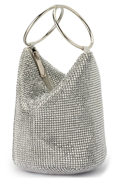 Shop Olga Berg Ellie Crystal Mesh Bag In Silver