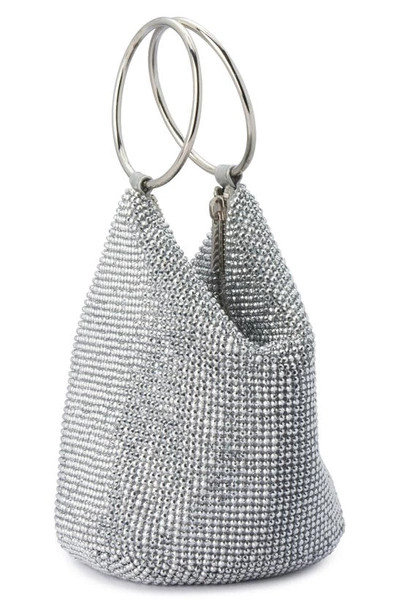 Shop Olga Berg Ellie Crystal Mesh Bag In Silver