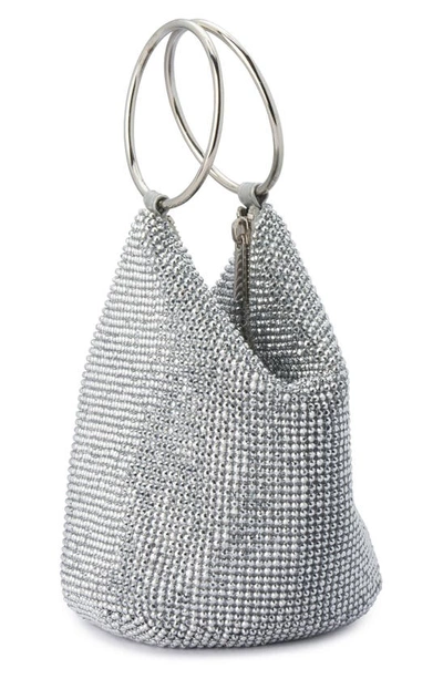 Olga Berg Ellie Crystal Mesh Bag In Silver