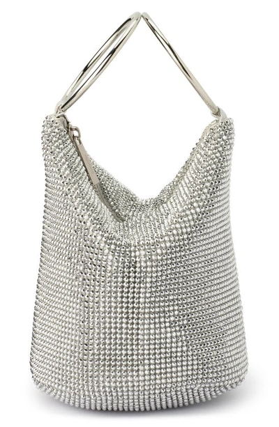 Shop Olga Berg Ellie Crystal Mesh Bag In Silver