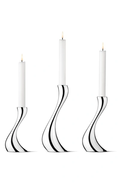 Shop Georg Jensen Cobra Set Of 3 Candleholders In Silver