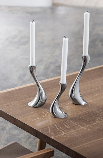 Shop Georg Jensen Cobra Set Of 3 Candleholders In Silver