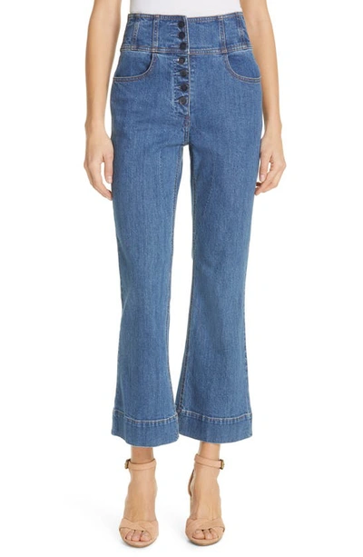 Shop Ulla Johnson Ellis High Waist Crop Flare Jeans In Mid Wash