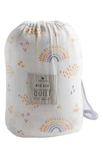 Little Unicorn Deluxe Muslin Quilted Throw In Rainbows And Raindrops