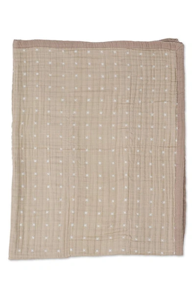 Shop Little Unicorn Kids' Cotton Muslin Quilted Throw In Taupe Cross