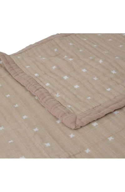 Shop Little Unicorn Kids' Cotton Muslin Quilted Throw In Taupe Cross