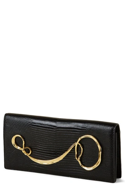 Alexis Bittar Twisted Lizard-embossed Clutch Bag In Black