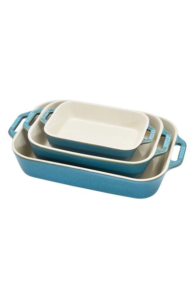 Shop Staub 3-piece Ceramic Rectangular Baking Dishes In Blue