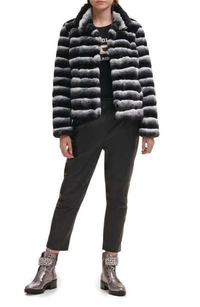 Shop Karl Lagerfeld Chinchilla Faux Fur Jacket In Black White