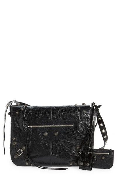 Shop Balenciaga Cagole Leather Messenger Bag In Black