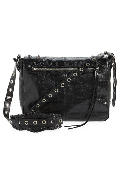 Shop Balenciaga Cagole Leather Messenger Bag In Black