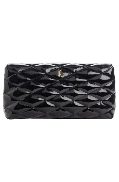 Shop Saint Laurent Large Sade Quilted Patent Puffer Clutch In Nero