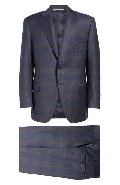 Canali Siena Plaid Wool Suit In Navy | ModeSens