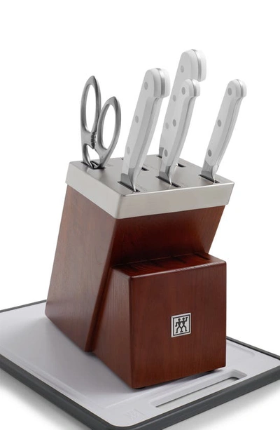 Shop Zwilling Pro Le Blanc 7-piece Self-sharpening Knife Block & Cutting Board Set In Silver