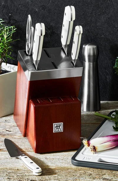 Shop Zwilling Pro Le Blanc 7-piece Self-sharpening Knife Block & Cutting Board Set In Silver