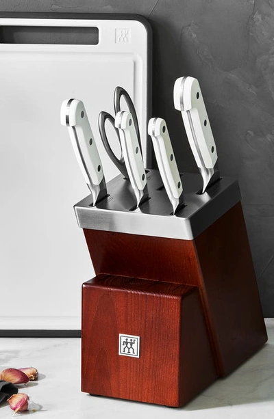 Shop Zwilling Pro Le Blanc 7-piece Self-sharpening Knife Block & Cutting Board Set In Silver