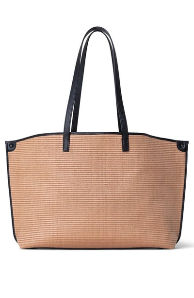 Shop Akris Ai Medium Raffia & Leather Shopper In 439 Camel/ Black