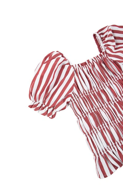 Shop Habitual Kids' Stripe Smocked Puff Sleeve Top In Dark Red
