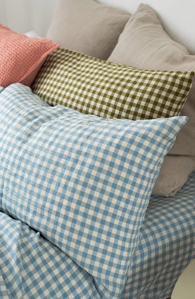 Shop Piglet In Bed Set Of 2 Gingham Linen Pillowcases In Warm Blue